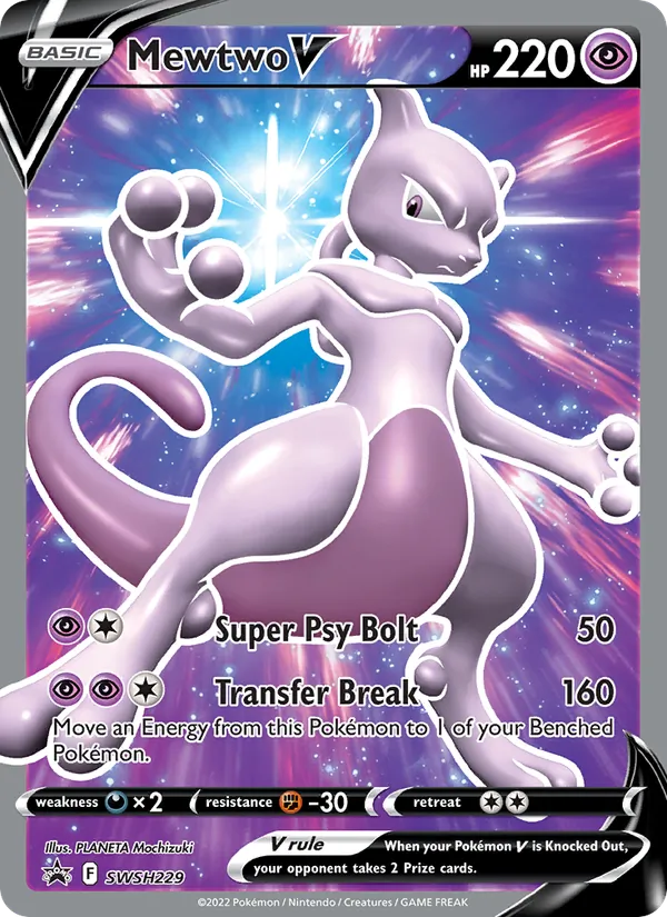 Carta Mewtwo V, número SWSH229/307 da coleção ESES Promos