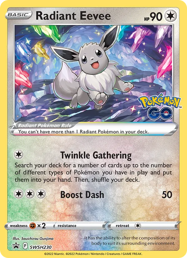Carta Eevee Radiante, número SWSH230/307 da coleção ESES Promos