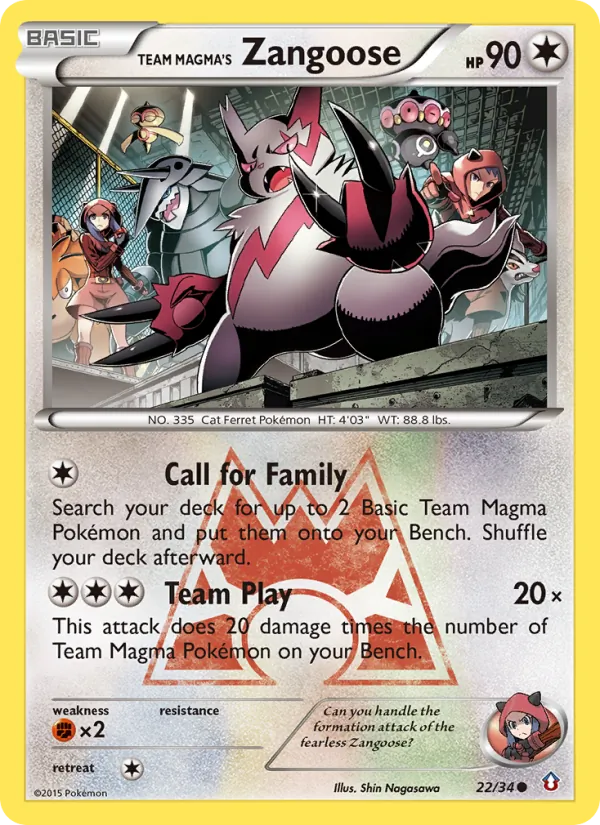 Carta Zangoose da Equipe Magma, número 22/34 da coleção Crise Dupla