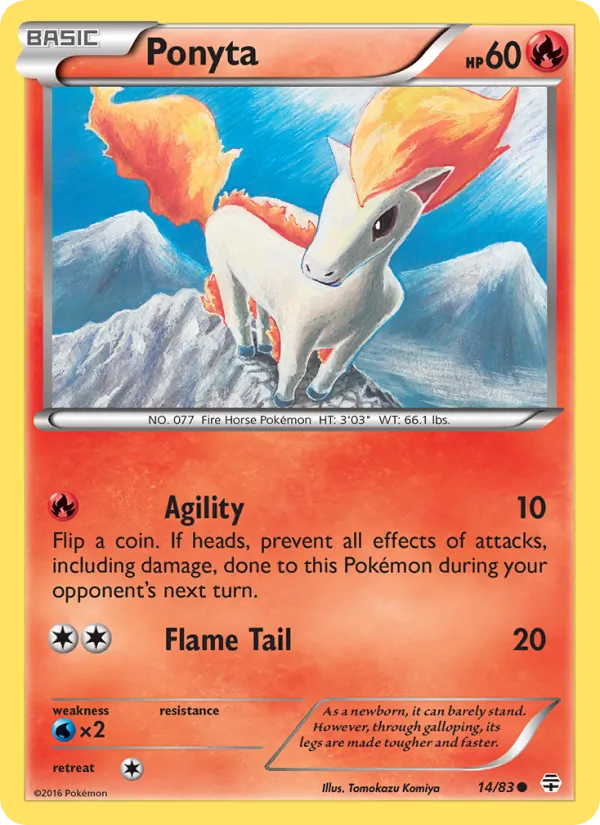 Carta Ponyta, número 14/83 da coleção Gerações