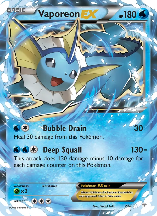 Carta Vaporeon EX, número 24/83 da coleção Gerações