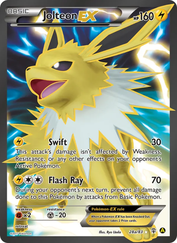 Carta Jolteon EX, número 28/83 da coleção Gerações