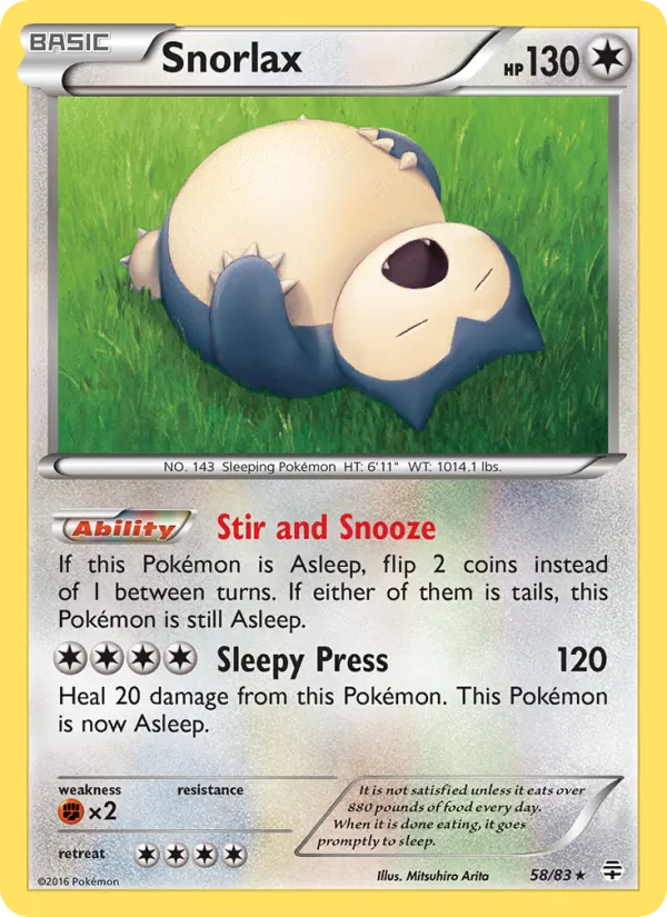 Carta Snorlax, número 58/83 da coleção Gerações