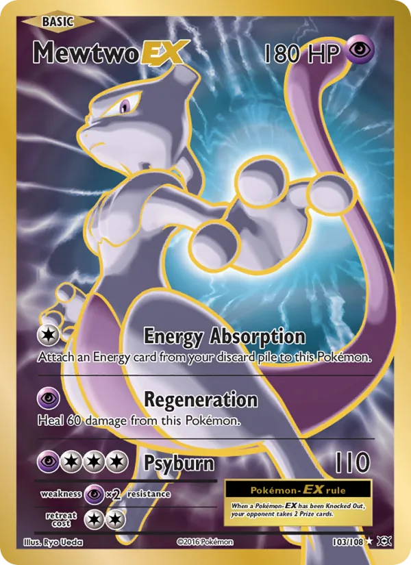 Carta Mewtwo EX, número 103/108 da coleção Evoluções