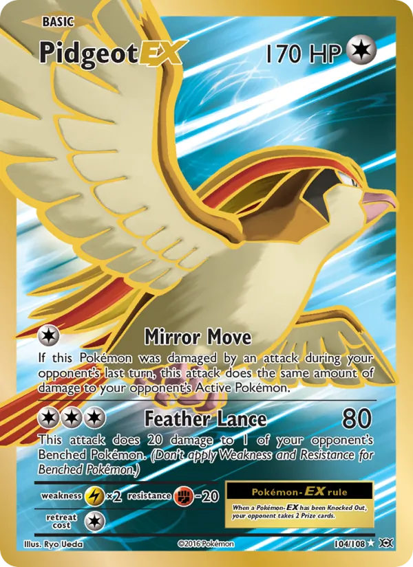 Carta Pidgeot EX, número 104/108 da coleção Evoluções