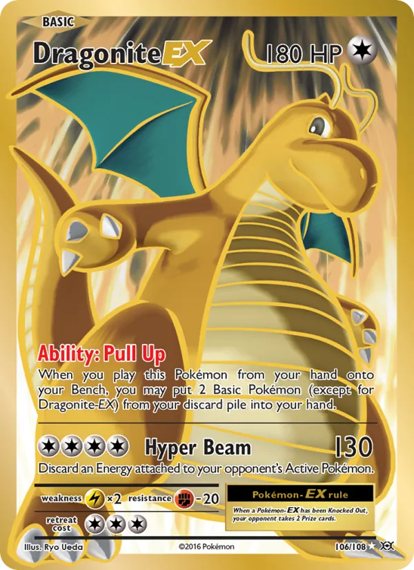 Carta Dragonite EX, número 106/108 da coleção Evoluções