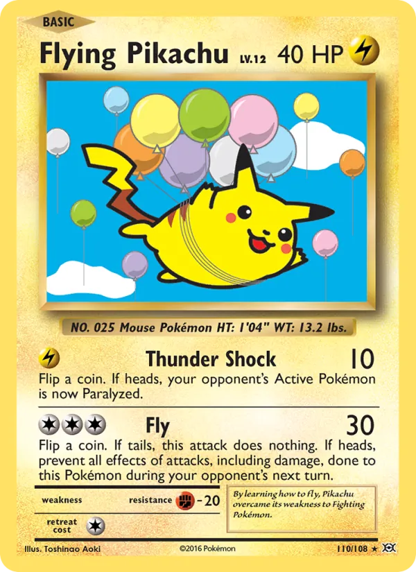 Carta Pikachu Voador, número 110/108 da coleção Evoluções
