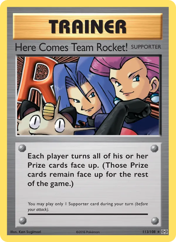 Carta Lá vem a Equipe Rocket!, número 113/108 da coleção Evoluções