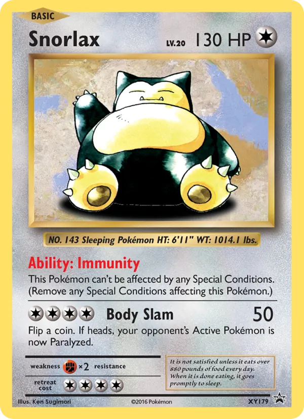 Carta Snorlax, número XY179/211 da coleção XY Black Star Promos