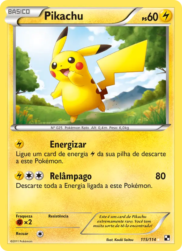 Carta Pikachu, número 115/114 da coleção Black & White