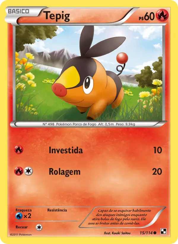 Carta Tepig, número 15/114 da coleção Black & White