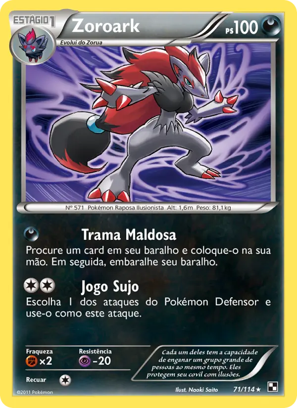 Carta Zoroark, número 71/114 da coleção Black & White