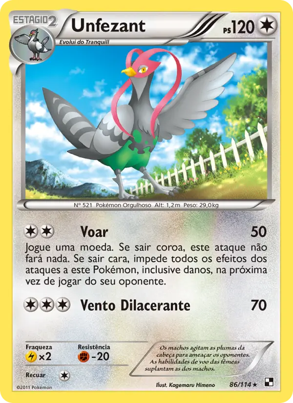 Carta Unfezant, número 86/114 da coleção Black & White
