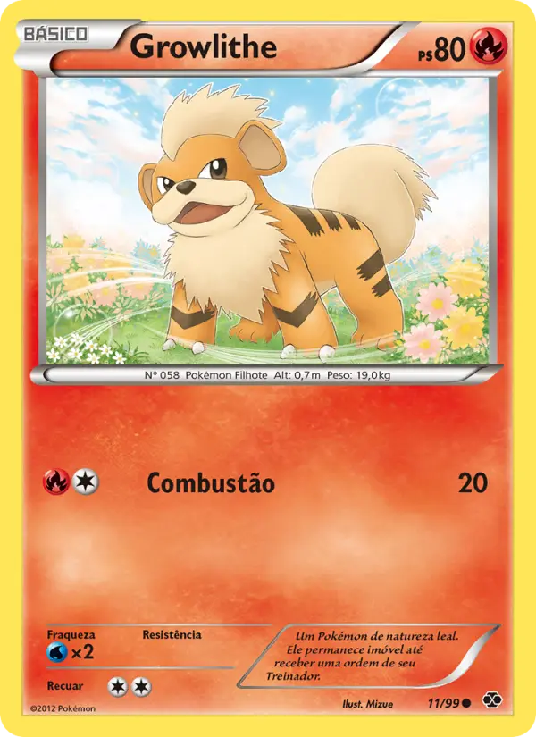 Carta Growlithe, número 11/99 da coleção Próximos Destinos