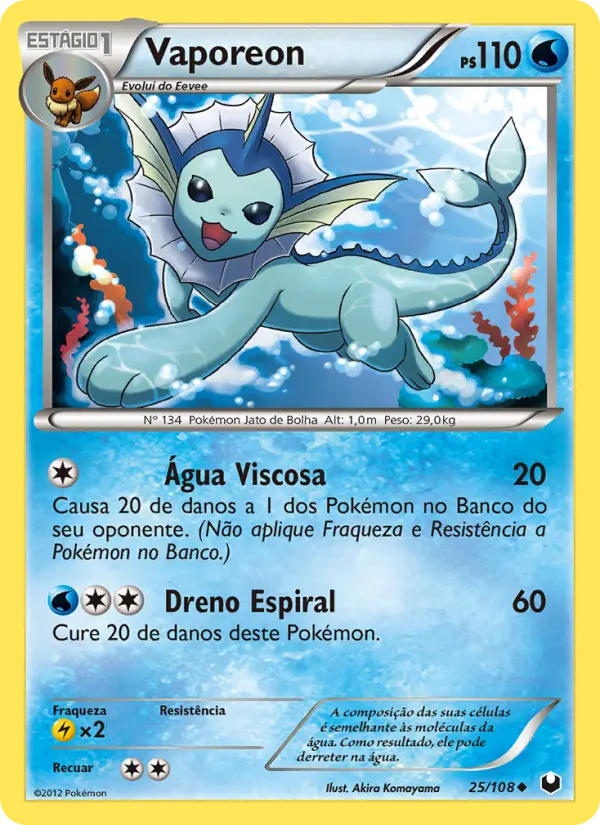 Carta Vaporeon, número 25/108 da coleção Exploradores da Escuridão
