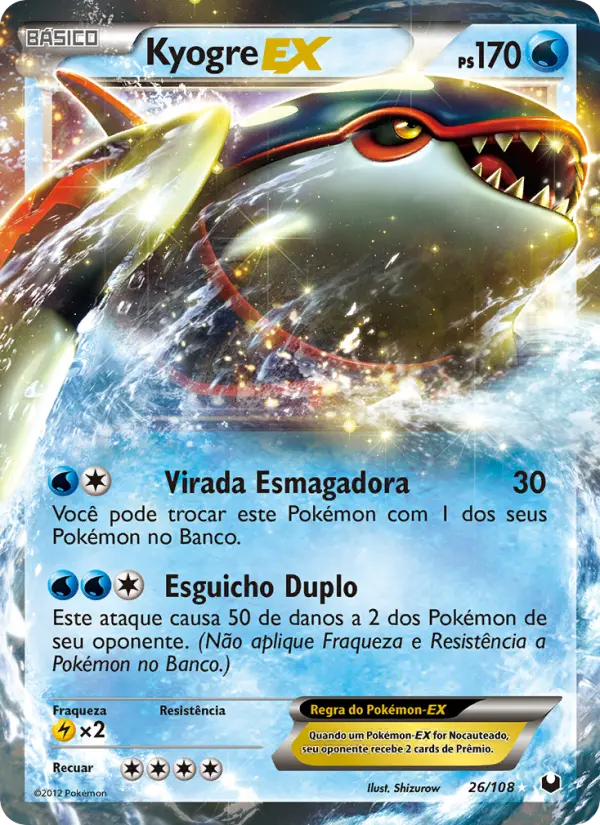 Carta Kyogre-EX, número 26/108 da coleção Exploradores da Escuridão