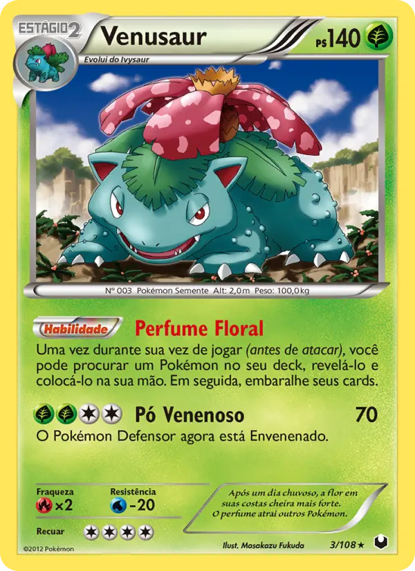 Carta Venusaur, número 3/108 da coleção Exploradores da Escuridão
