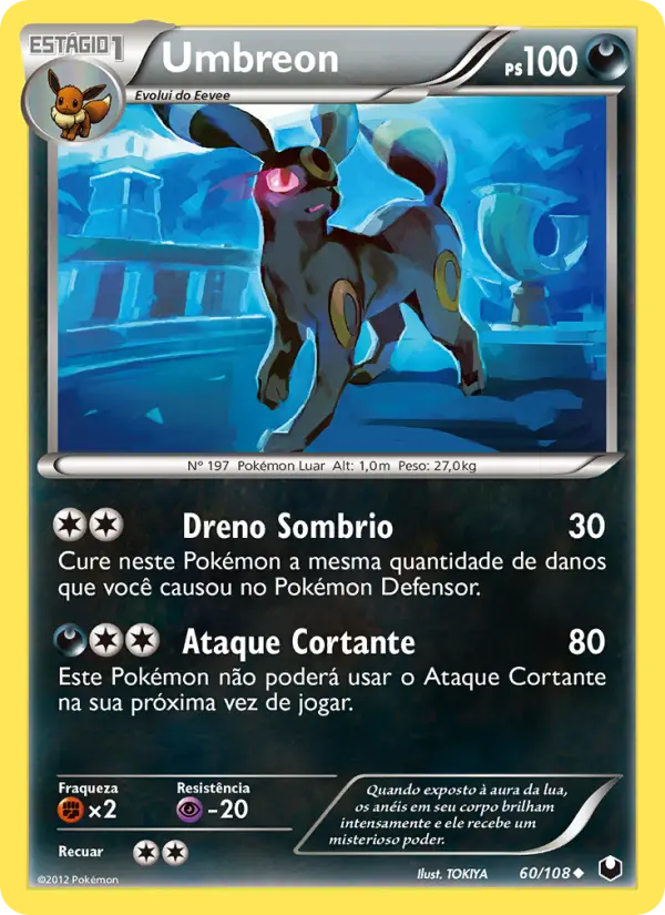 Carta Umbreon, número 60/108 da coleção Exploradores da Escuridão