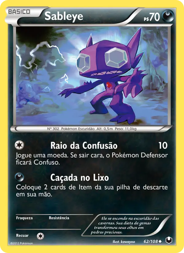 Carta Sableye, número 62/108 da coleção Exploradores da Escuridão