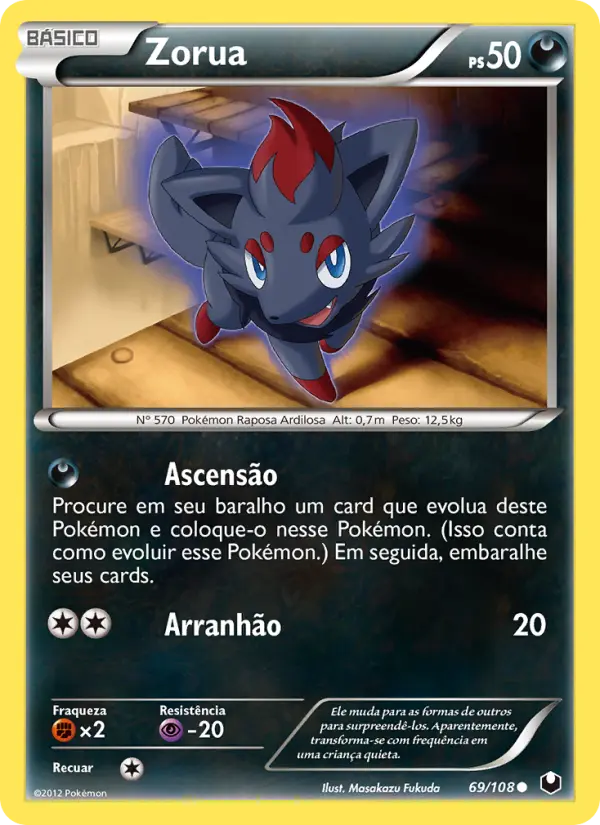 Carta Zorua, número 69/108 da coleção Exploradores da Escuridão