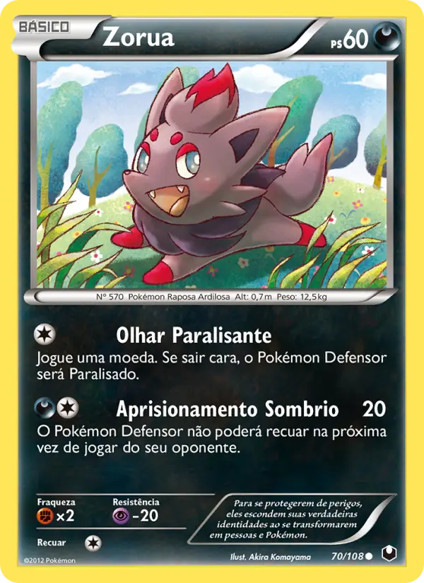 Carta Zorua, número 70/108 da coleção Exploradores da Escuridão