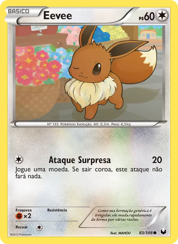 Carta Eevee, número 83/108 da coleção Exploradores da Escuridão