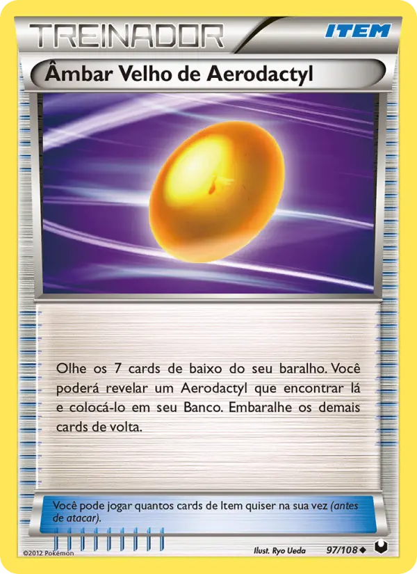 Carta Âmbar Velho de Aerodactyl, número 97/108 da coleção Exploradores da Escuridão