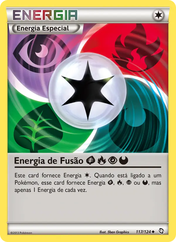Carta Energia de Fusão Grass Fire Psychic Darkness, número 117/124 da coleção Dragões Enaltecidos