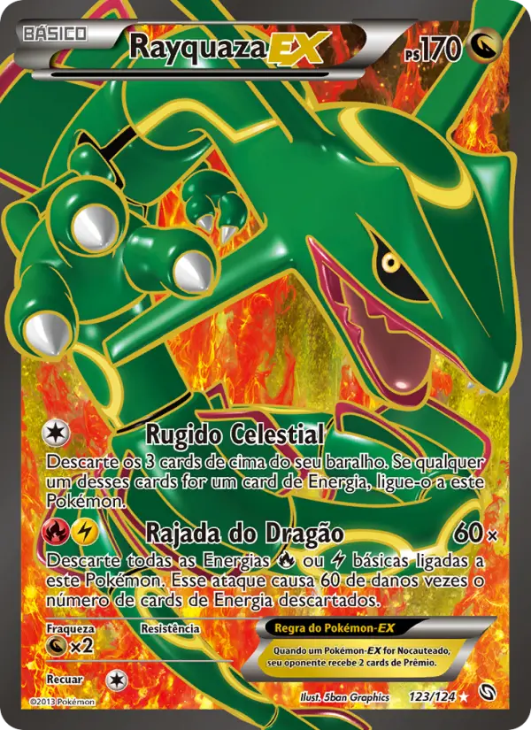 Carta Rayquaza-EX, número 123/124 da coleção Dragões Enaltecidos