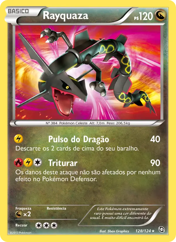 Carta Rayquaza, número 128/124 da coleção Dragões Enaltecidos
