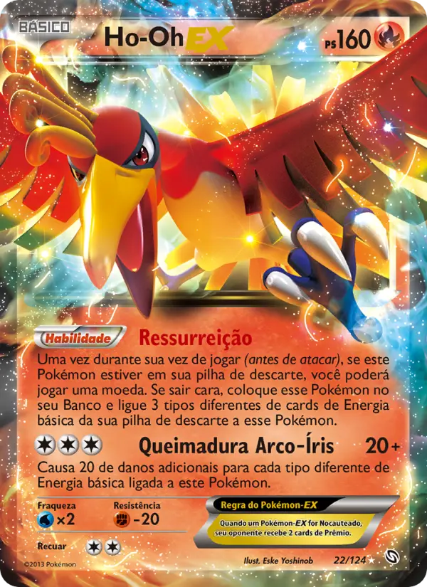Carta Ho-Oh-EX, número 22/124 da coleção Dragões Enaltecidos