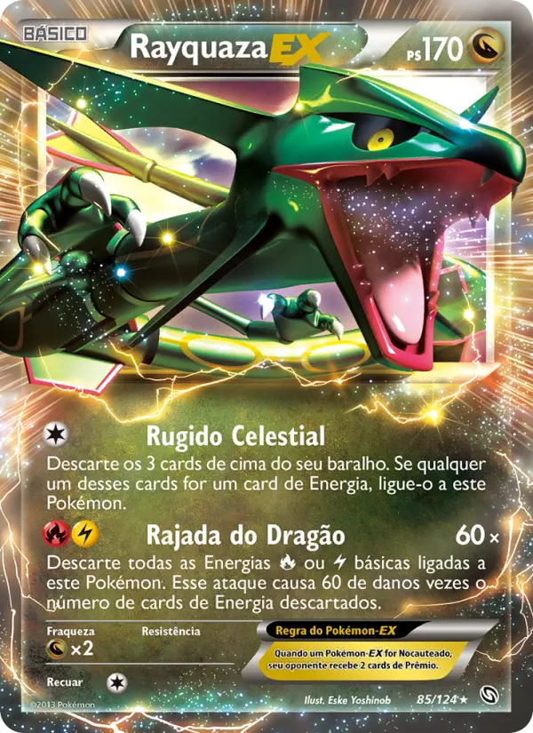 Carta Rayquaza-EX, número 85/124 da coleção Dragões Enaltecidos