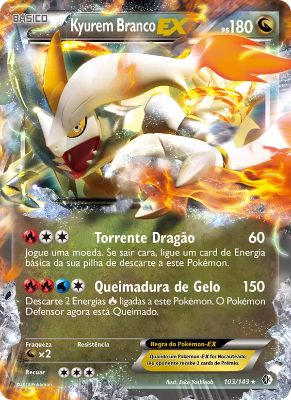 Carta Kyurem Branco-EX, número 103/149 da coleção Fronteiras Cruzadas