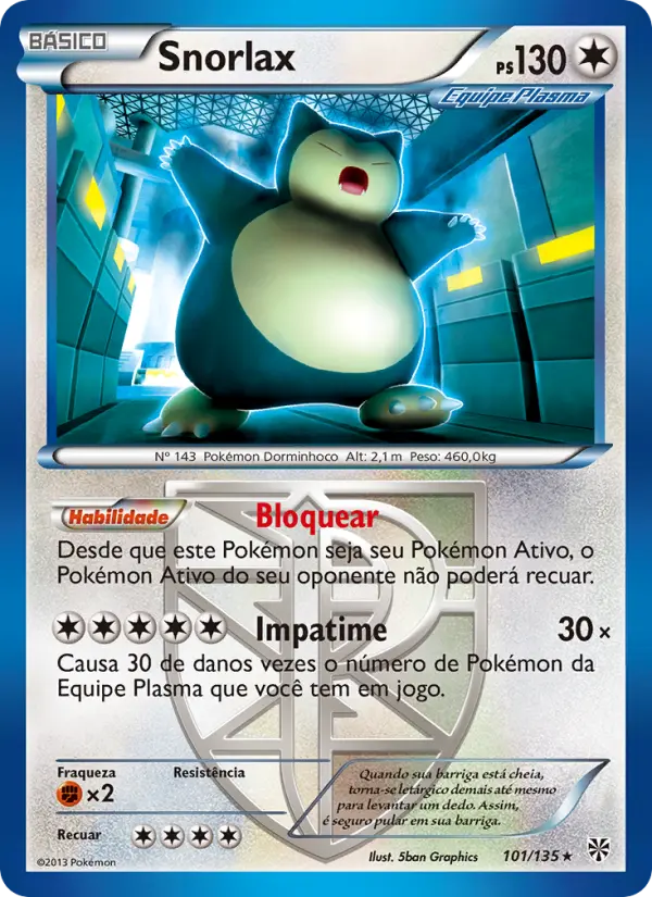 Carta Snorlax, número 101/135 da coleção Tempestade de Plasma