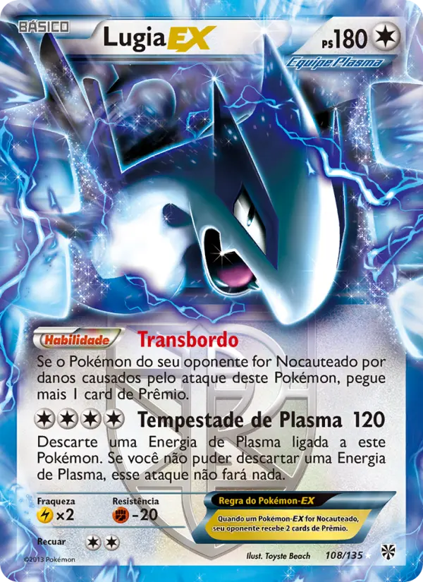 Carta Lugia-EX, número 108/135 da coleção Tempestade de Plasma