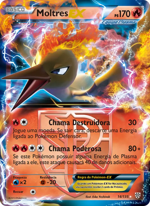 Carta Moltres-EX, número 14/135 da coleção Tempestade de Plasma