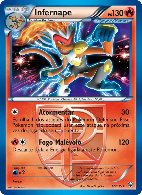 Carta Infernape, número 17/135 da coleção Tempestade de Plasma
