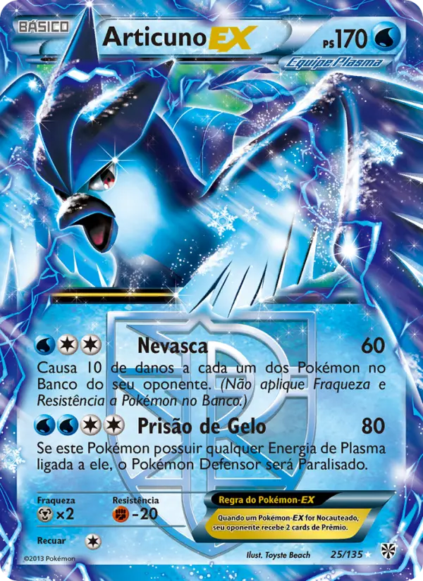 Carta Articuno-EX, número 25/135 da coleção Tempestade de Plasma