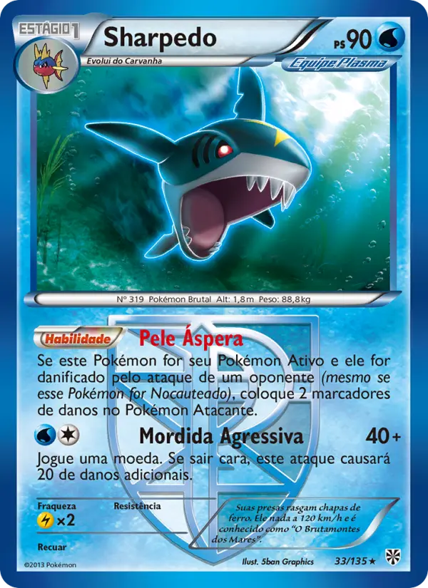 Carta Sharpedo, número 33/135 da coleção Tempestade de Plasma