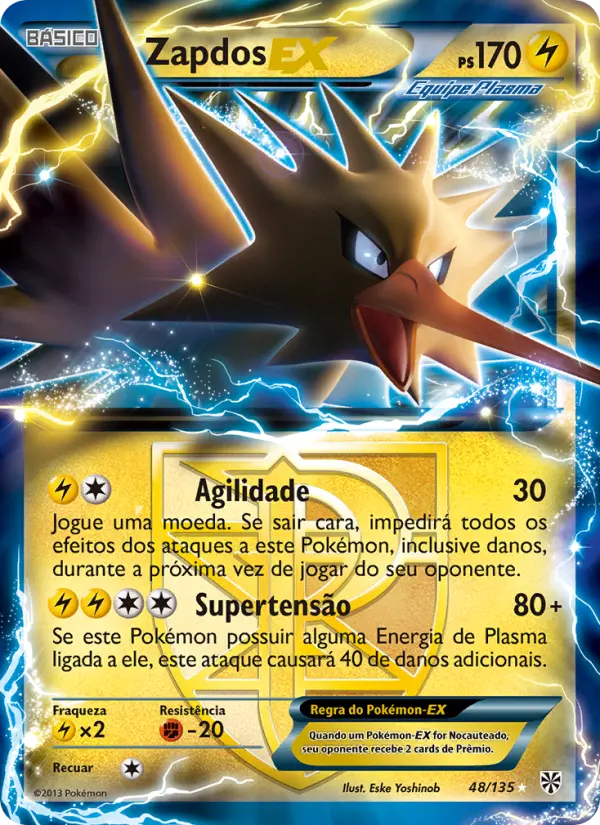 Carta Zapdos-EX, número 48/135 da coleção Tempestade de Plasma