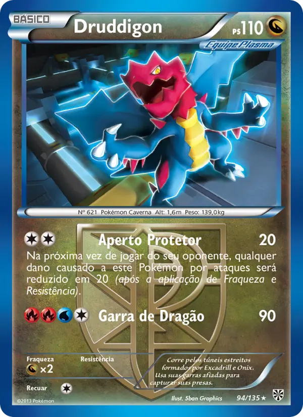 Carta Druddigon, número 94/135 da coleção Tempestade de Plasma