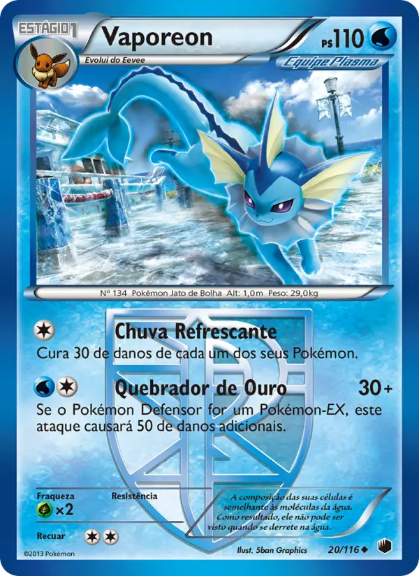 Carta Vaporeon, número 20/116 da coleção Congelamento de Plasma