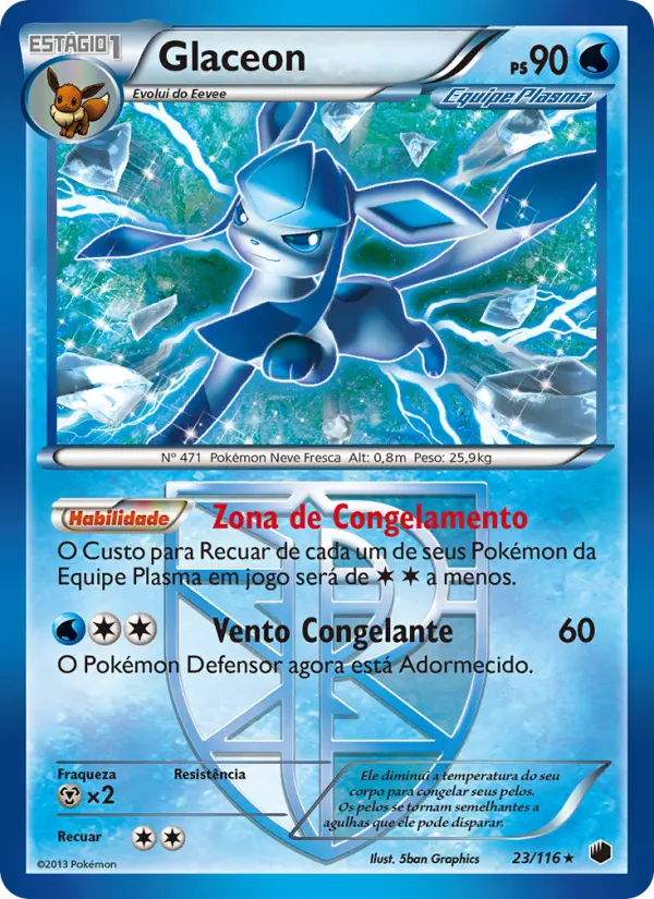 Carta Glaceon, número 23/116 da coleção Congelamento de Plasma
