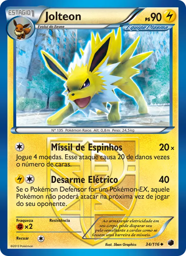Carta Jolteon, número 34/116 da coleção Congelamento de Plasma