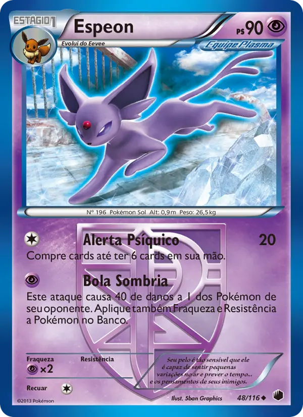Carta Espeon, número 48/116 da coleção Congelamento de Plasma