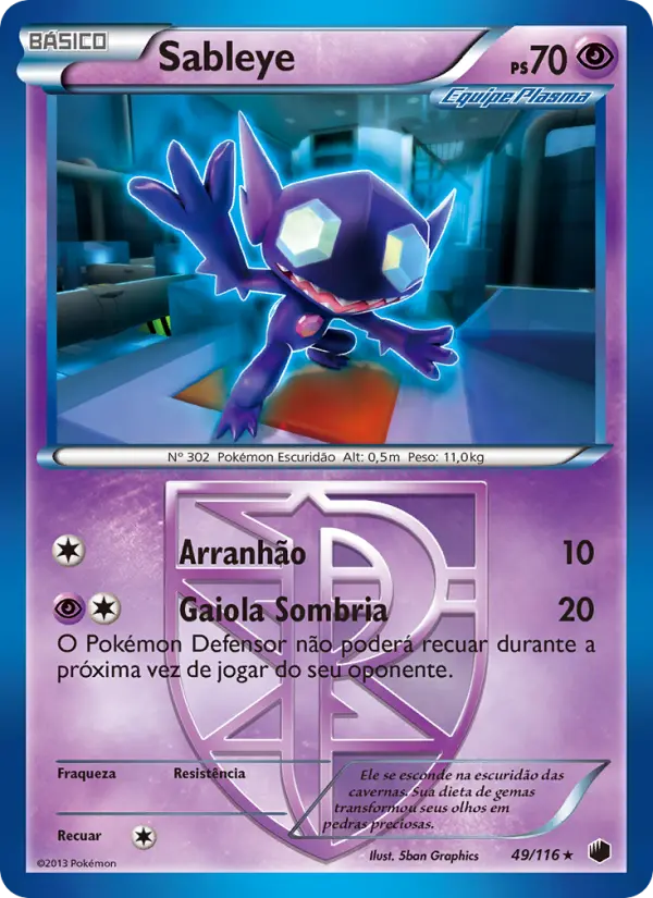 Carta Sableye, número 49/116 da coleção Congelamento de Plasma