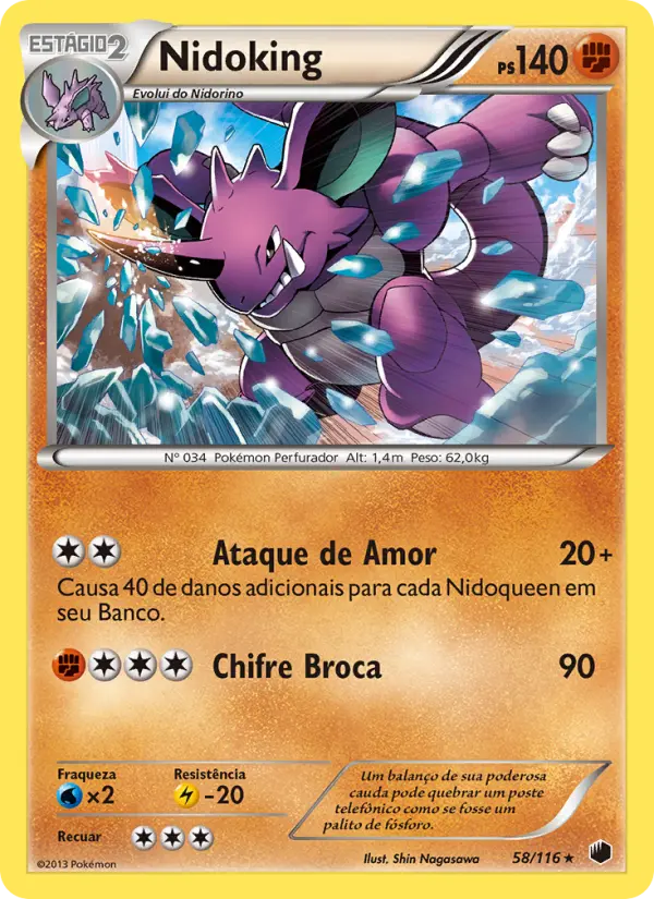 Carta Nidoking, número 58/116 da coleção Congelamento de Plasma