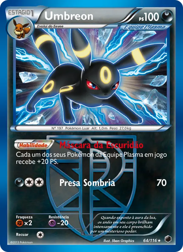 Carta Umbreon, número 64/116 da coleção Congelamento de Plasma