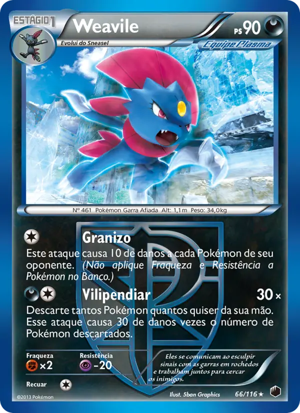 Carta Weavile, número 66/116 da coleção Congelamento de Plasma