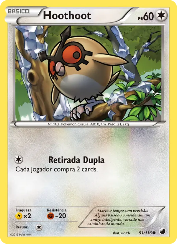 Carta Hoothoot, número 91/116 da coleção Congelamento de Plasma